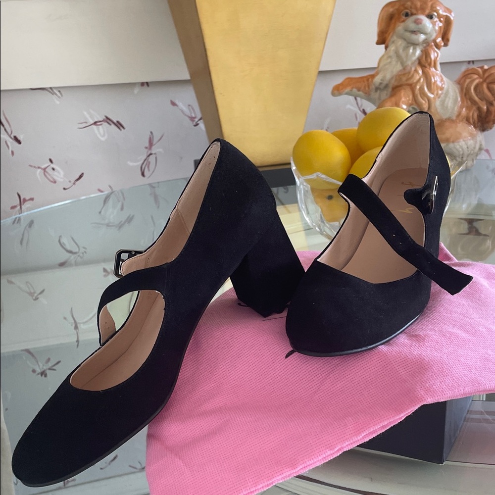 French Sole Elegant Black Suede Heels